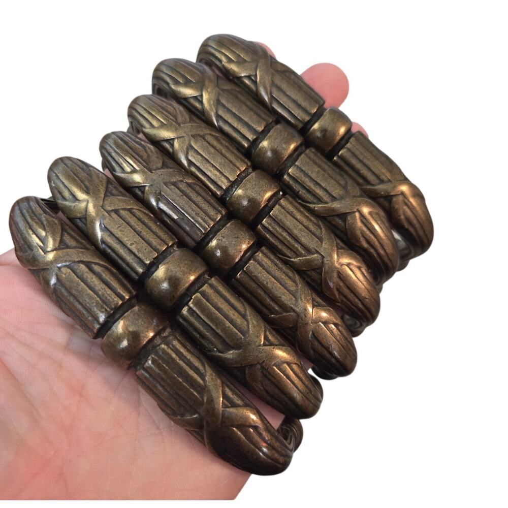 Vtg Lot 6 Bronze MCM Metal Cabinet Drawer Handle Pulls 4 in Bamboo X